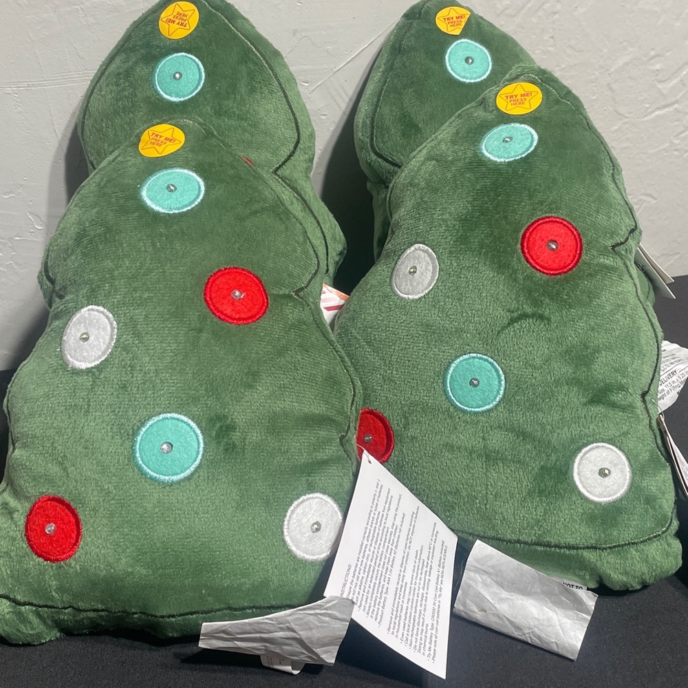 Bundle 4 Christmas Tree LED Light Up Decorative Throw Pillow NWT 4 Pcs